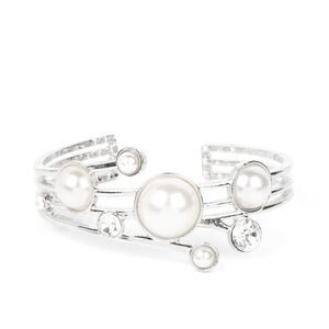 Paparazzi Silver White Cuff Bracelet with Pearl Accent Total SAIL-Out Jewelry